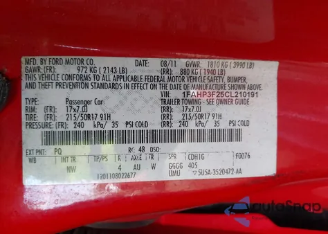 2012 Ford Focus Se from USA, damaged, VIN 1FAHP3F25CL210191